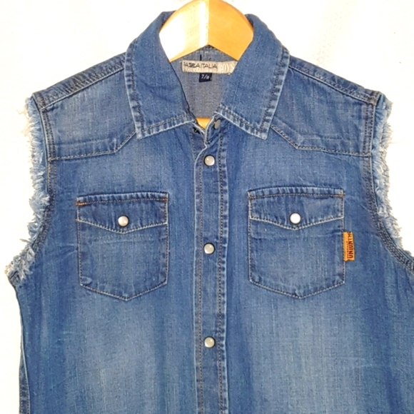 Piazza Italia Italy Boys 7-8 Denim Jean Shirt - Picture 2 of 4